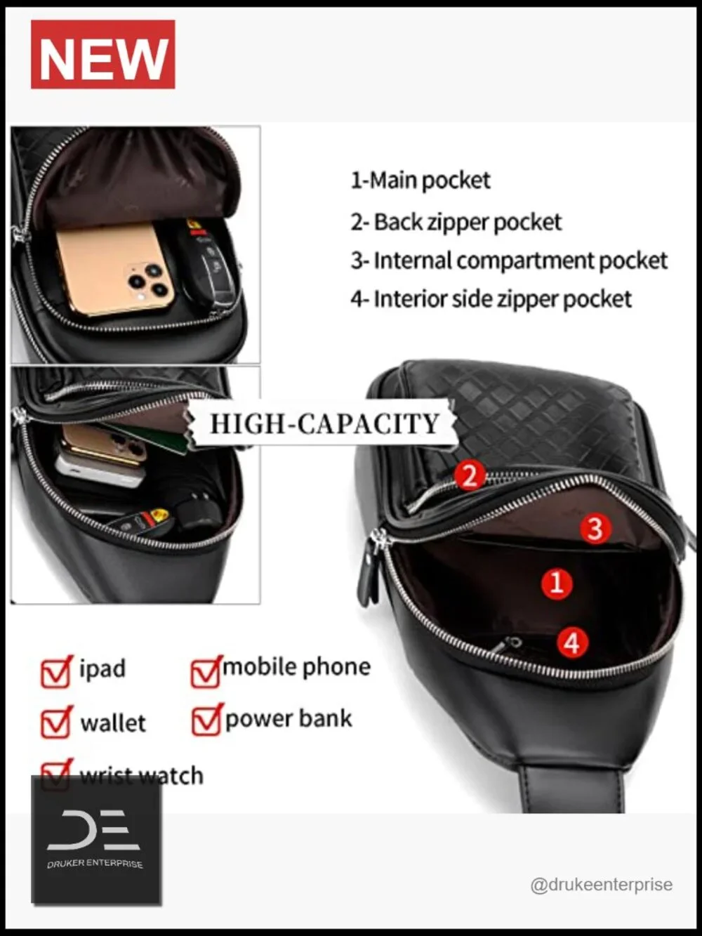 PU Leather Sling Backpack for Men Crossbody Shoulder Bag Travel Water Resistant
